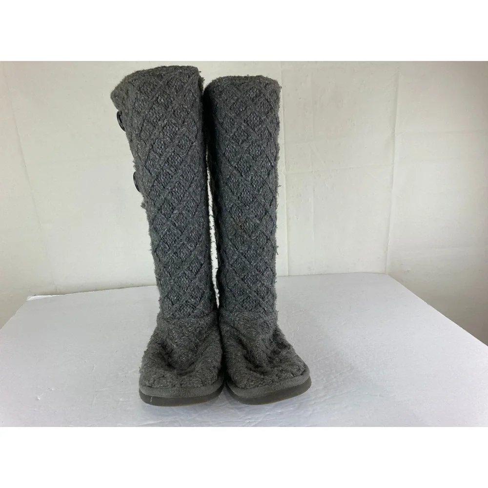 UGG Lattice Cardy Tall Knit Boots Womens 9 Grey Cable Knit Button
